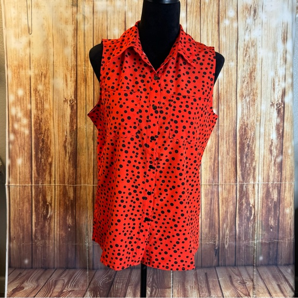 Notations Women’s Sleeveless Polka Dot Red Button Down Shirt Size Large - Picture 1 of 9